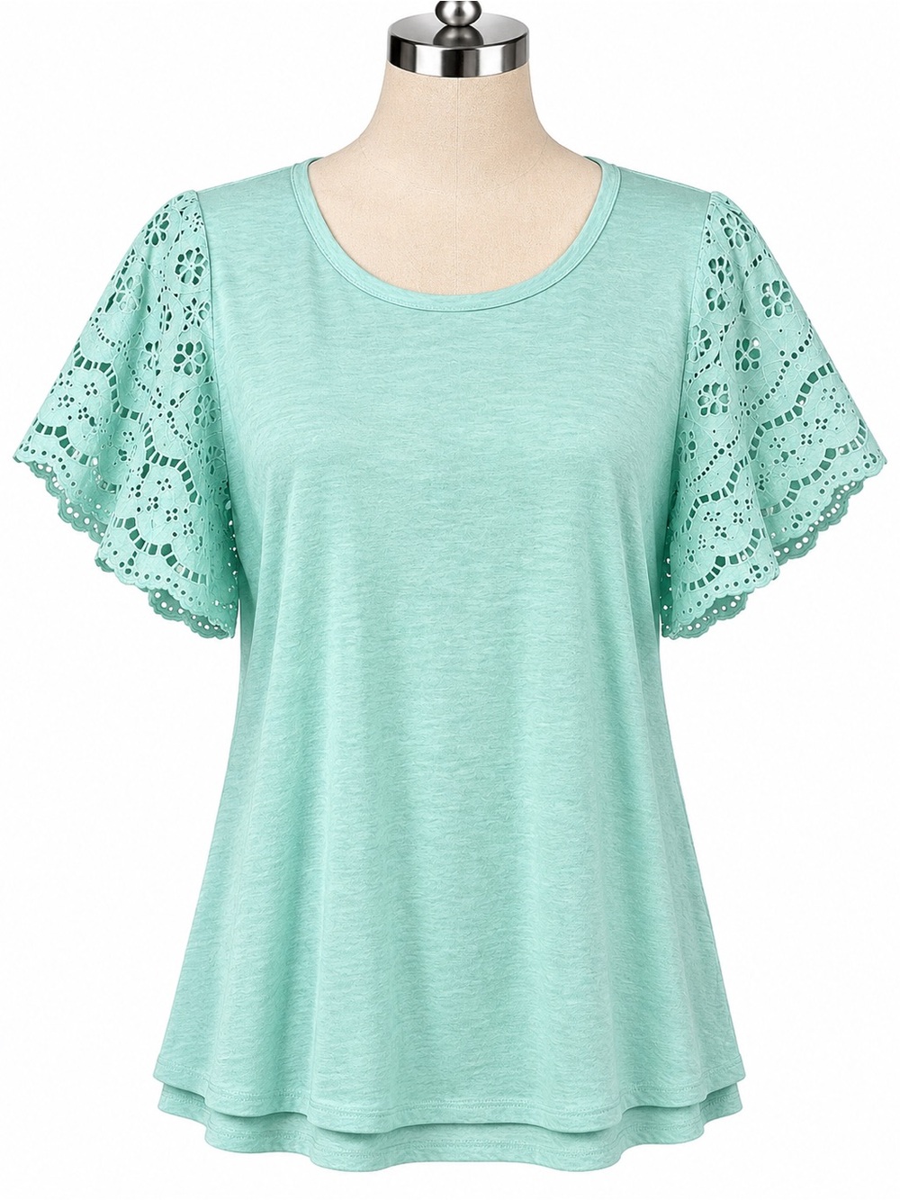 Chico's Mint Green Eyelet Flutter Sleeve Tee